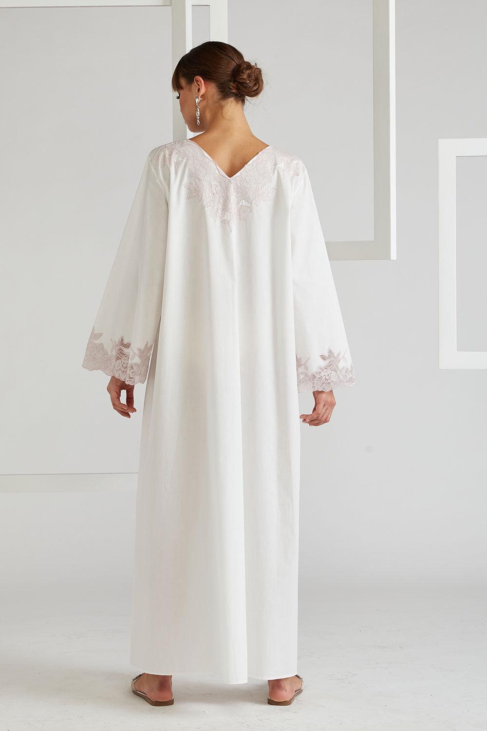 Cotton Poplin Dress Off White - Big Rose (Powder) - Bocan
