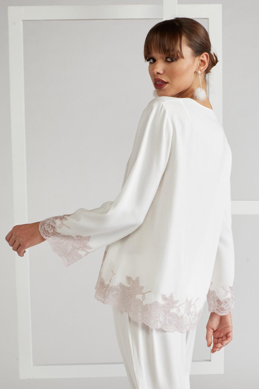 Cotton Pyjama Set Powder Off White- Big Rose - Bocan