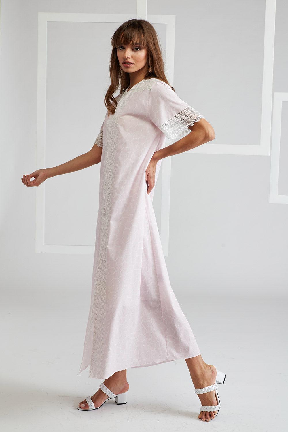 Cotton Voile Dress Baby Pink Printed - Miss Poe - Bocan