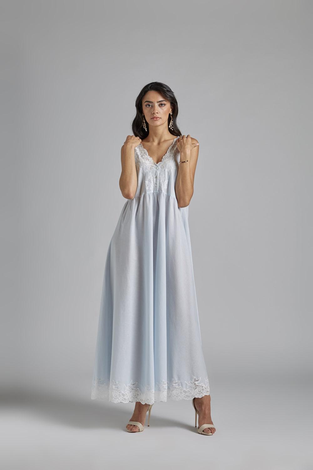 Cotton Vual Baby Blue Robe Set - Reina - Bocan