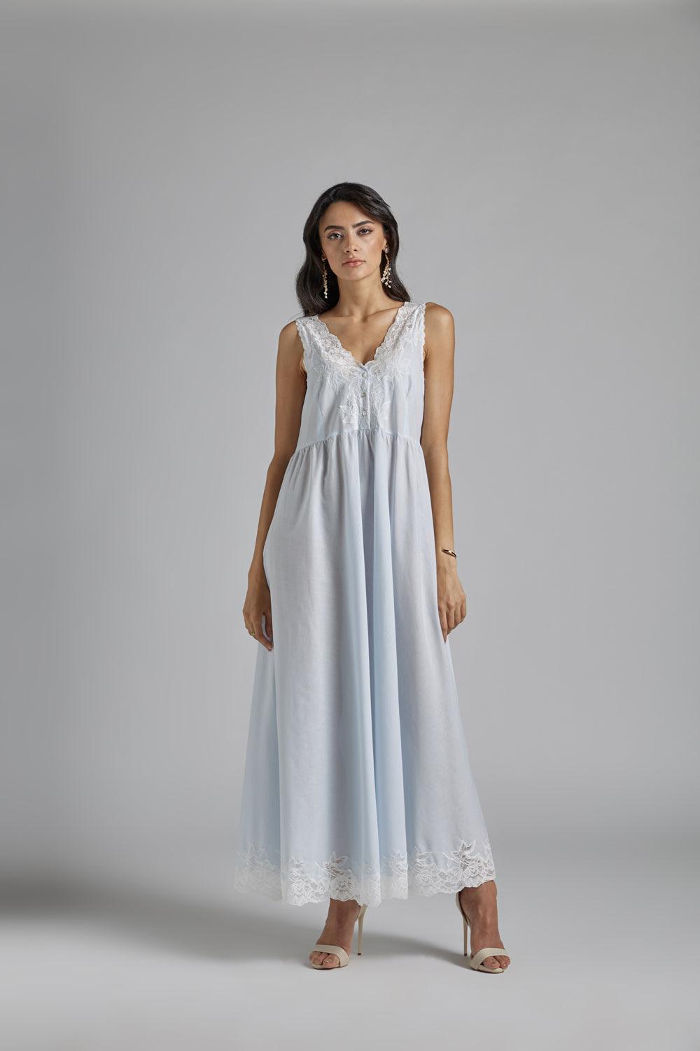 Cotton Vual Baby Blue Robe Set - Reina - Bocan