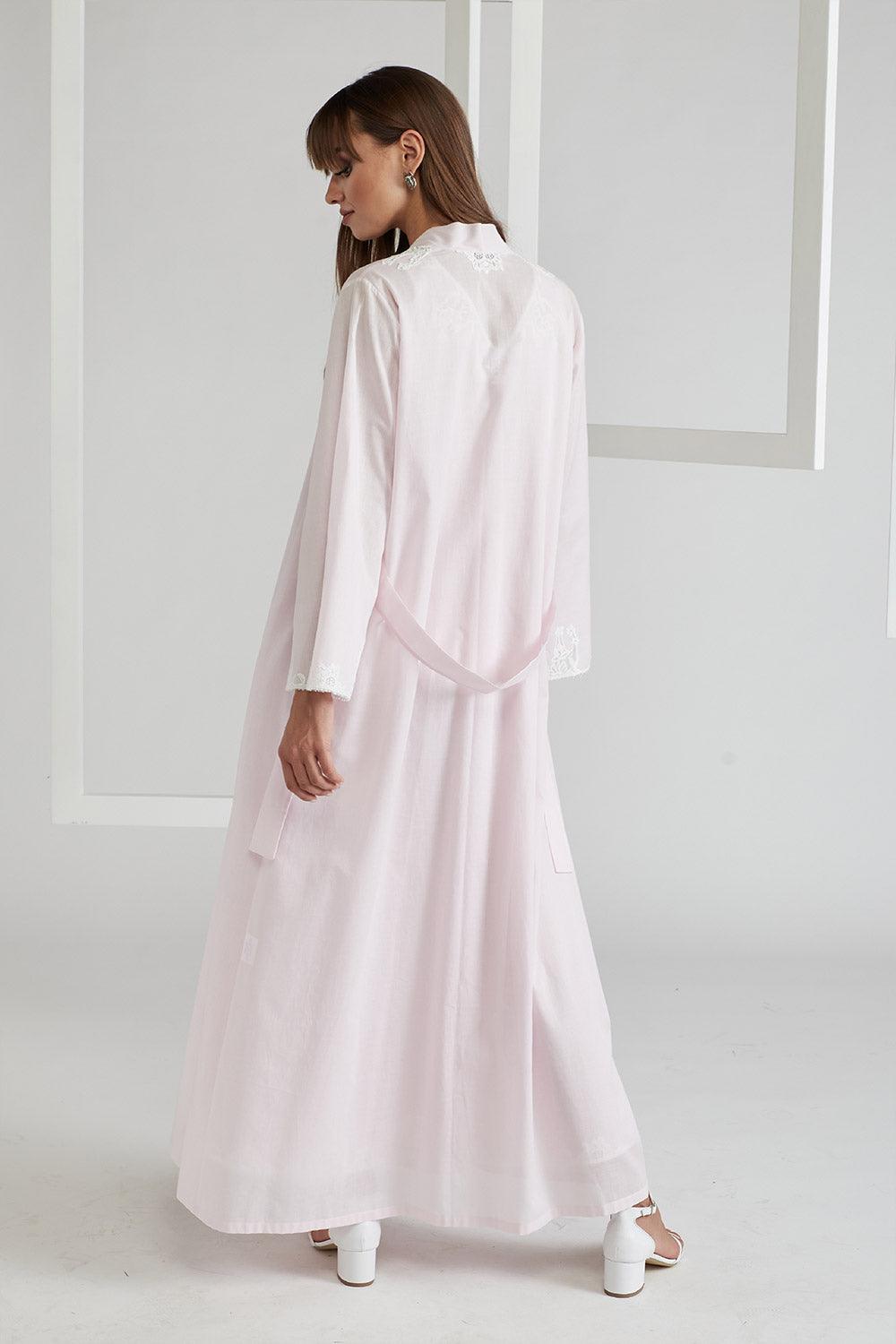 Cotton Vual Robe & Cotton Vual Nightie Light Pink - Bloom (Ecru) - Bocan