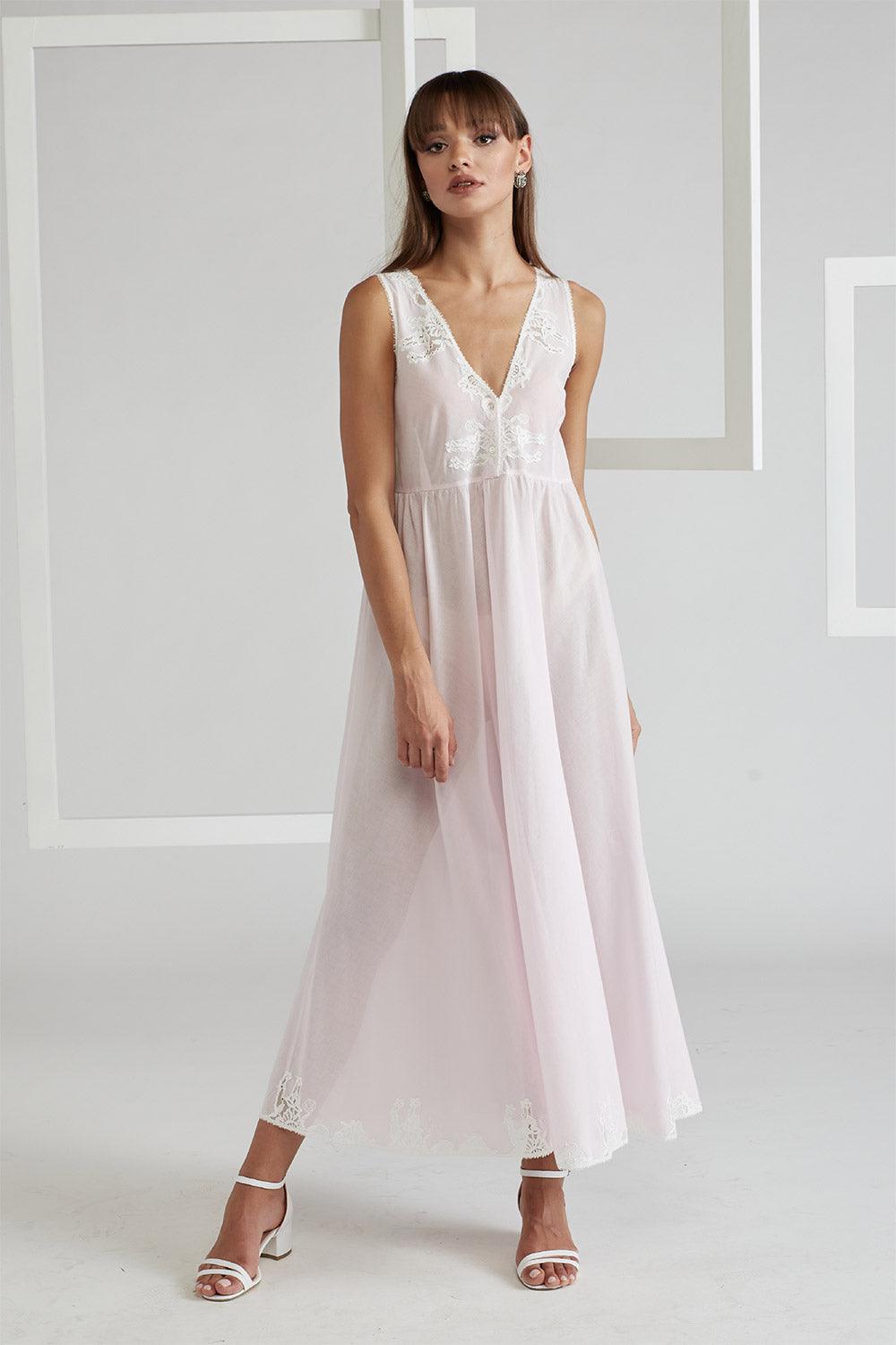 Cotton Vual Robe & Cotton Vual Nightie Light Pink - Bloom (Ecru) - Bocan