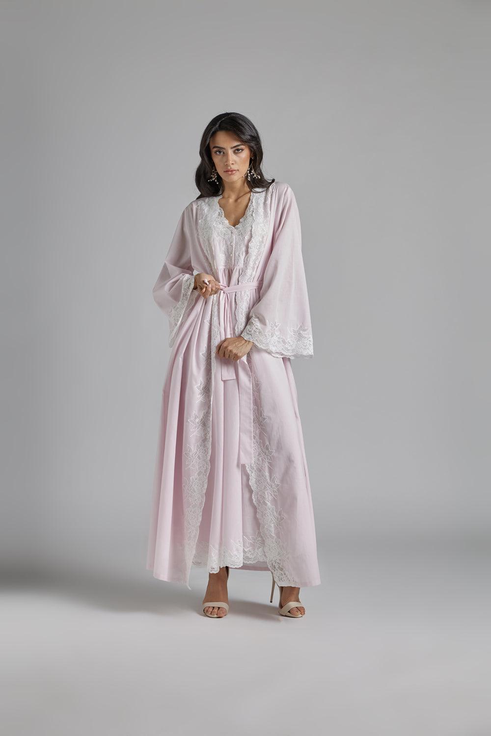 Cotton Vual Robe Set Baby Pink - Reina - Bocan