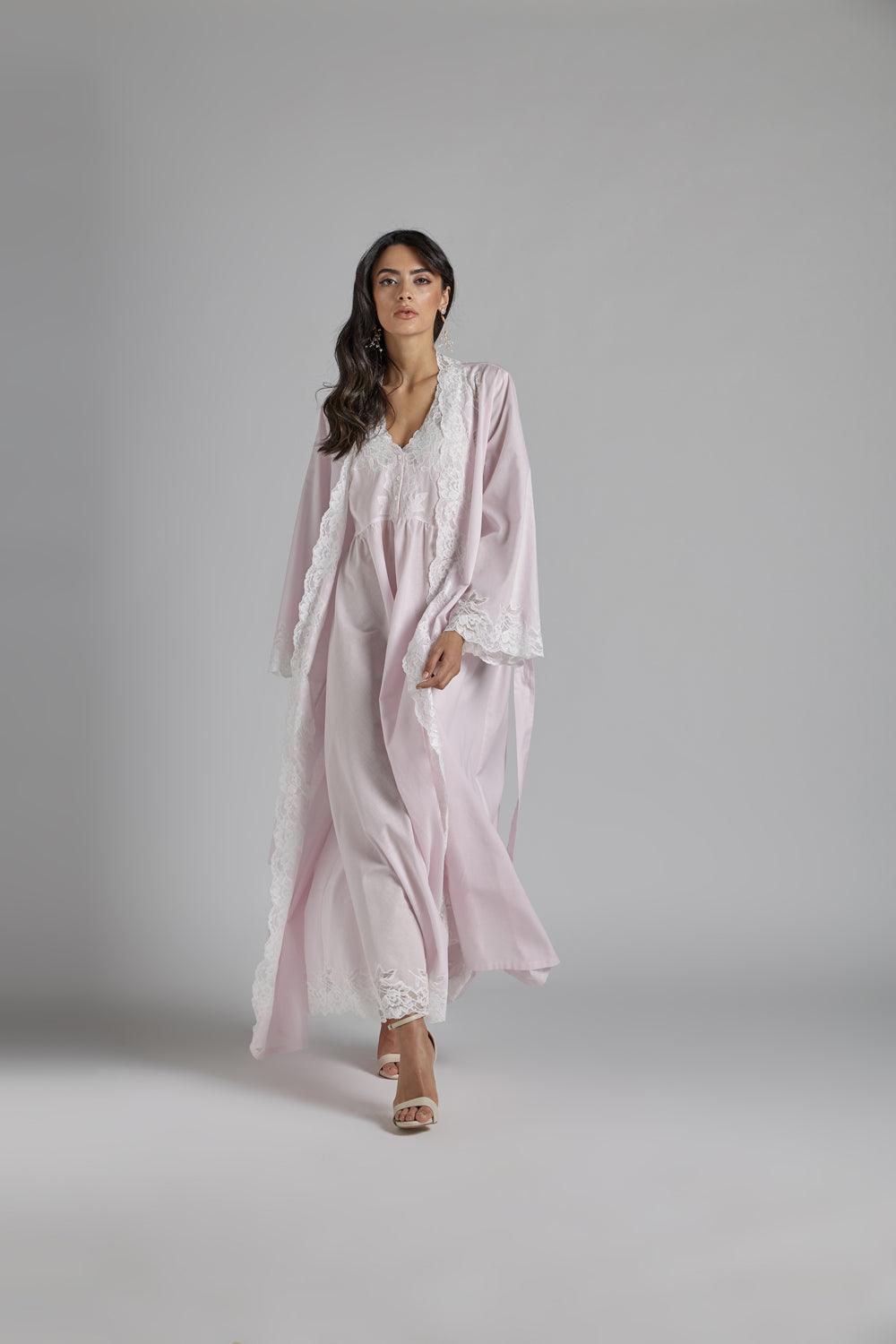 Cotton Vual Robe Set Baby Pink - Reina - Bocan