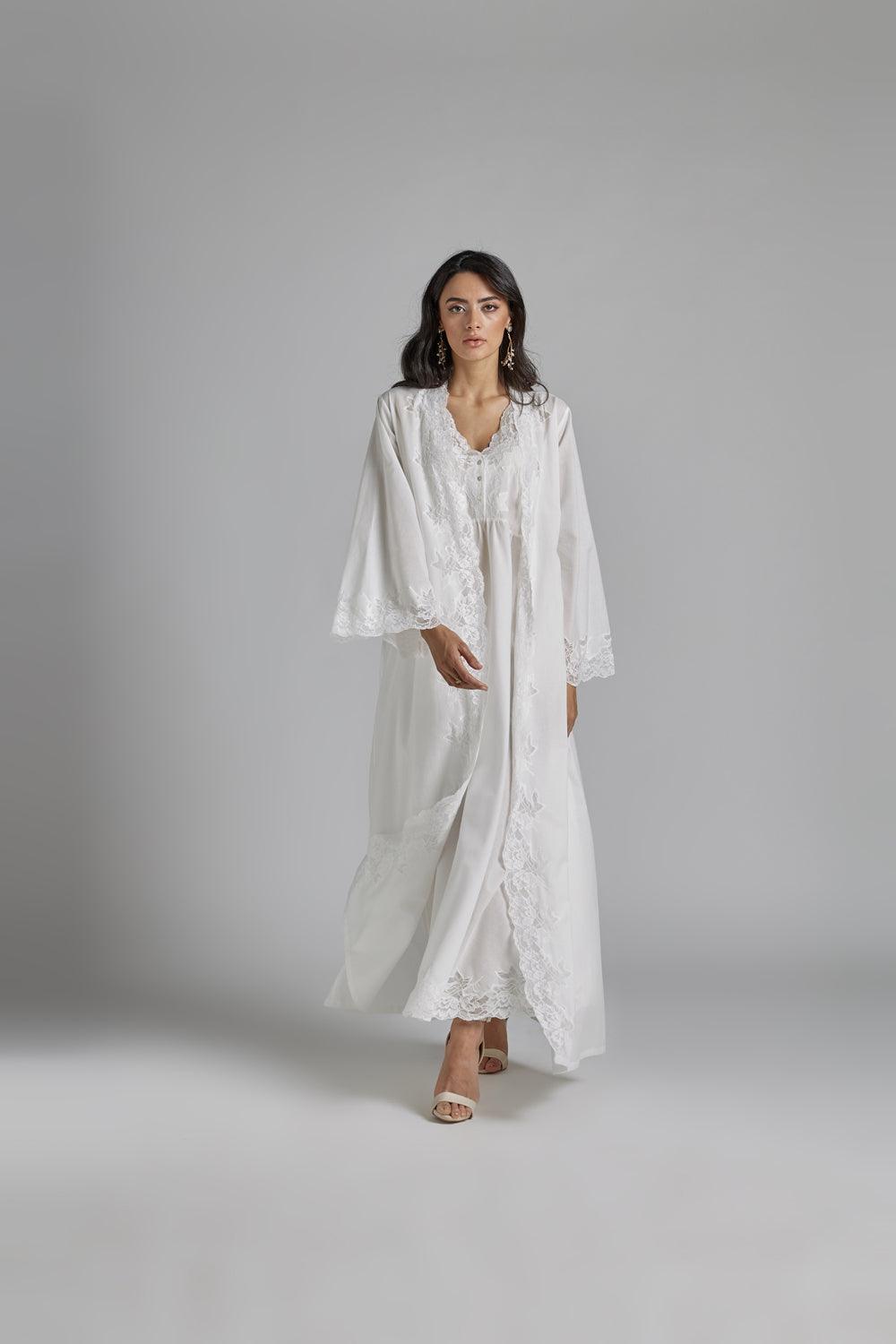 Cotton Vual Robe Set Off White - Reina - Bocan