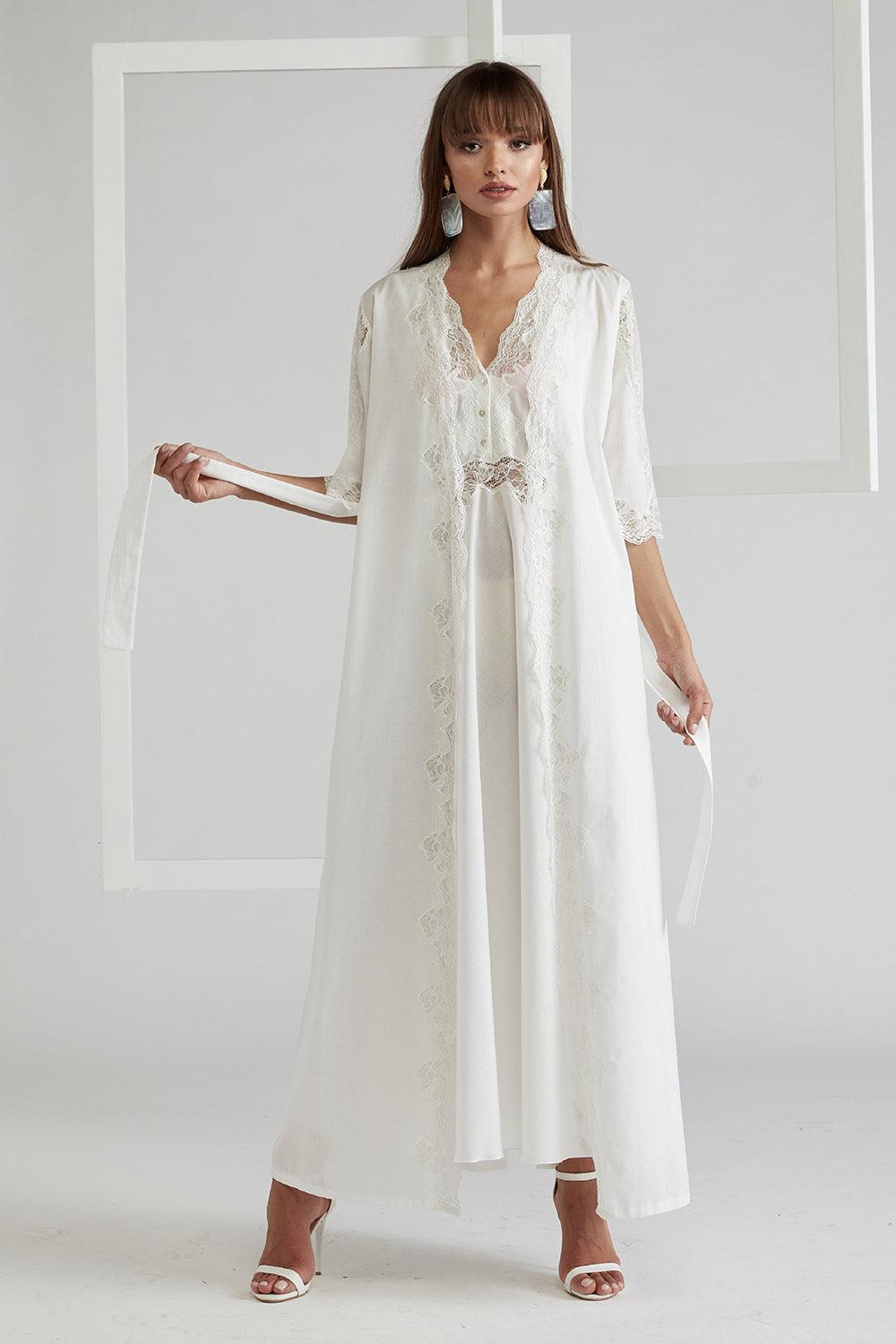 Cotton Vual Robe Set Off White - Sheila - Bocan