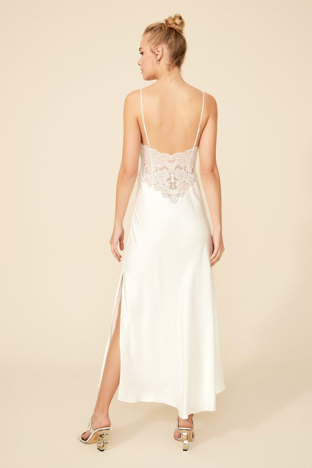 Darcy - Long Rayon Kimono Robe Set - Off White with Silver Lace - Bocan