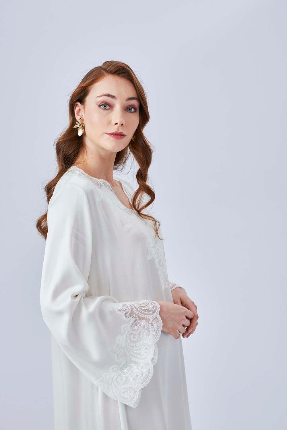 Delia- Long Rayon Dress - Off White - Bocan