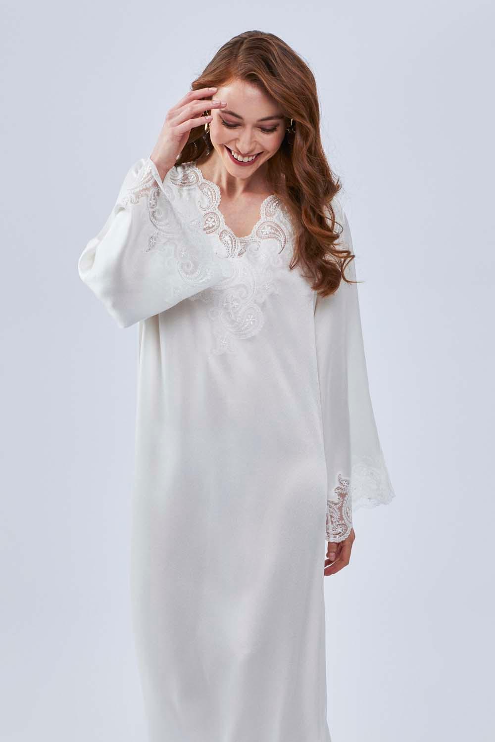 Delia- Long Rayon Dress - Off White - Bocan
