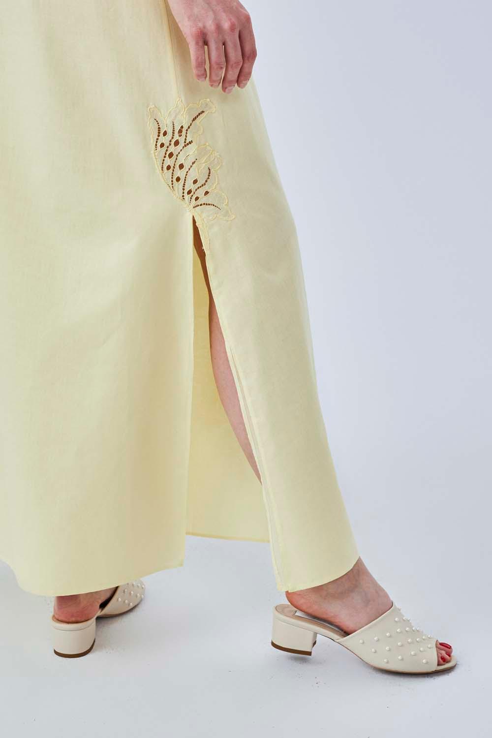 Demi- Long Cotton Buttoned Nightgown - Yellow - Bocan