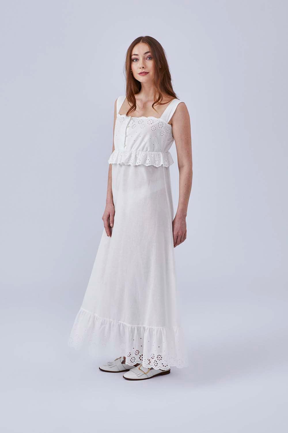 Eos - Long Cotton Buttoned Nightgown - Off White - Bocan