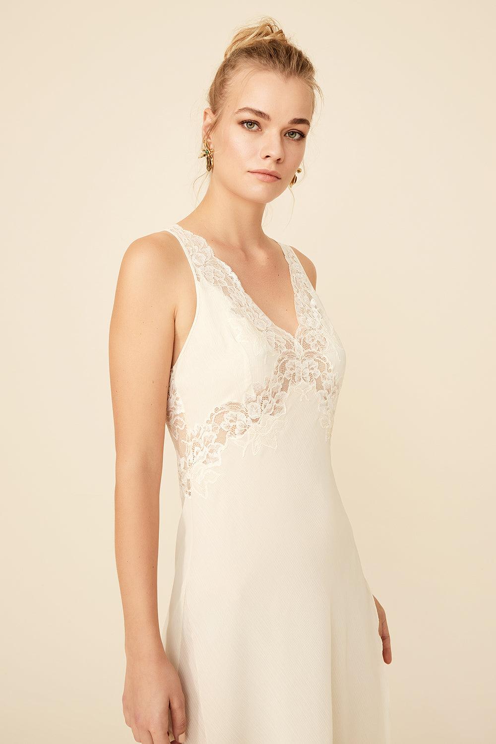 Fearne - Long Envelope Silk Nightgown - Honey - Bocan