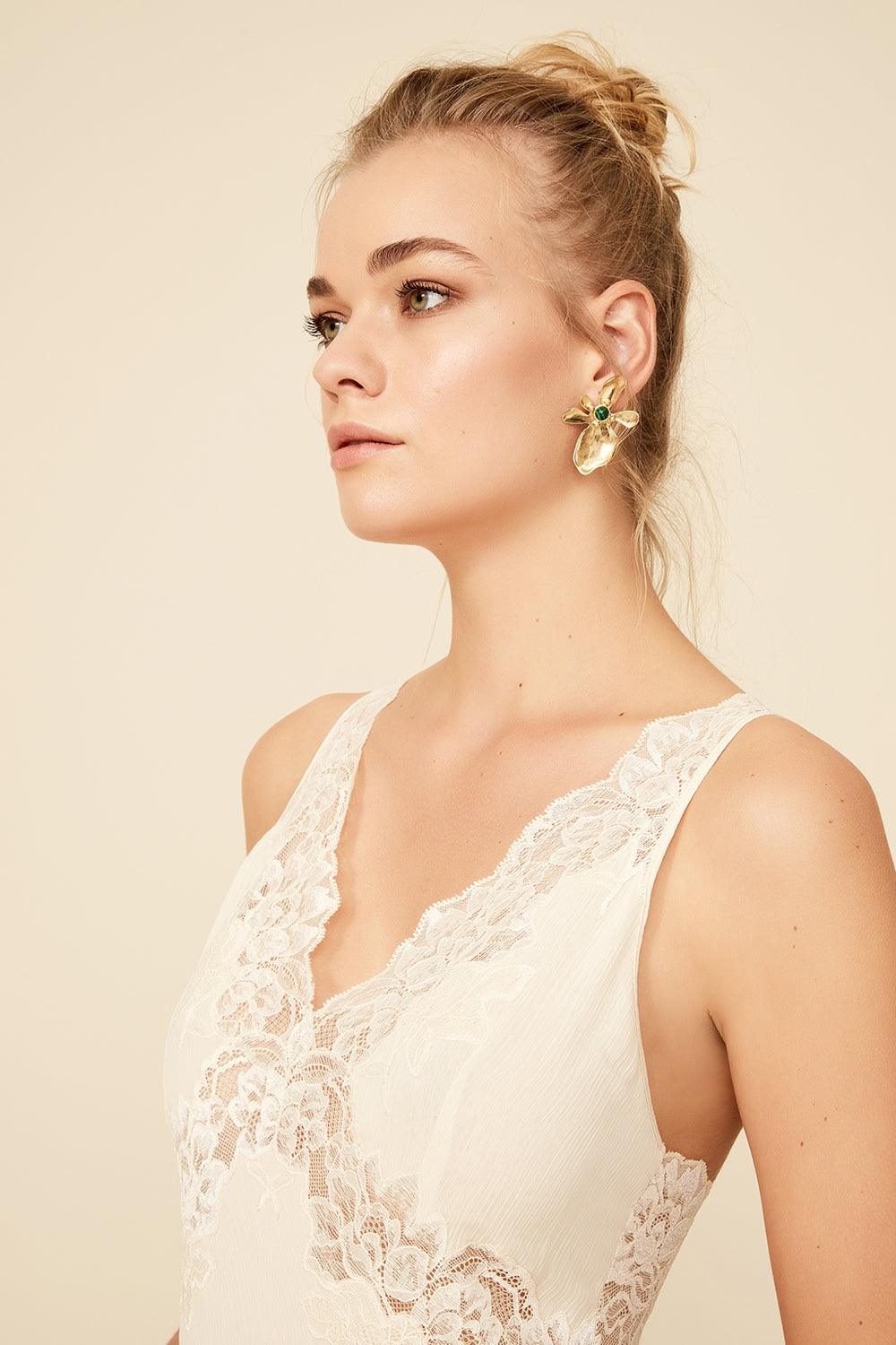 Fearne - Long Envelope Silk Nightgown - Honey - Bocan