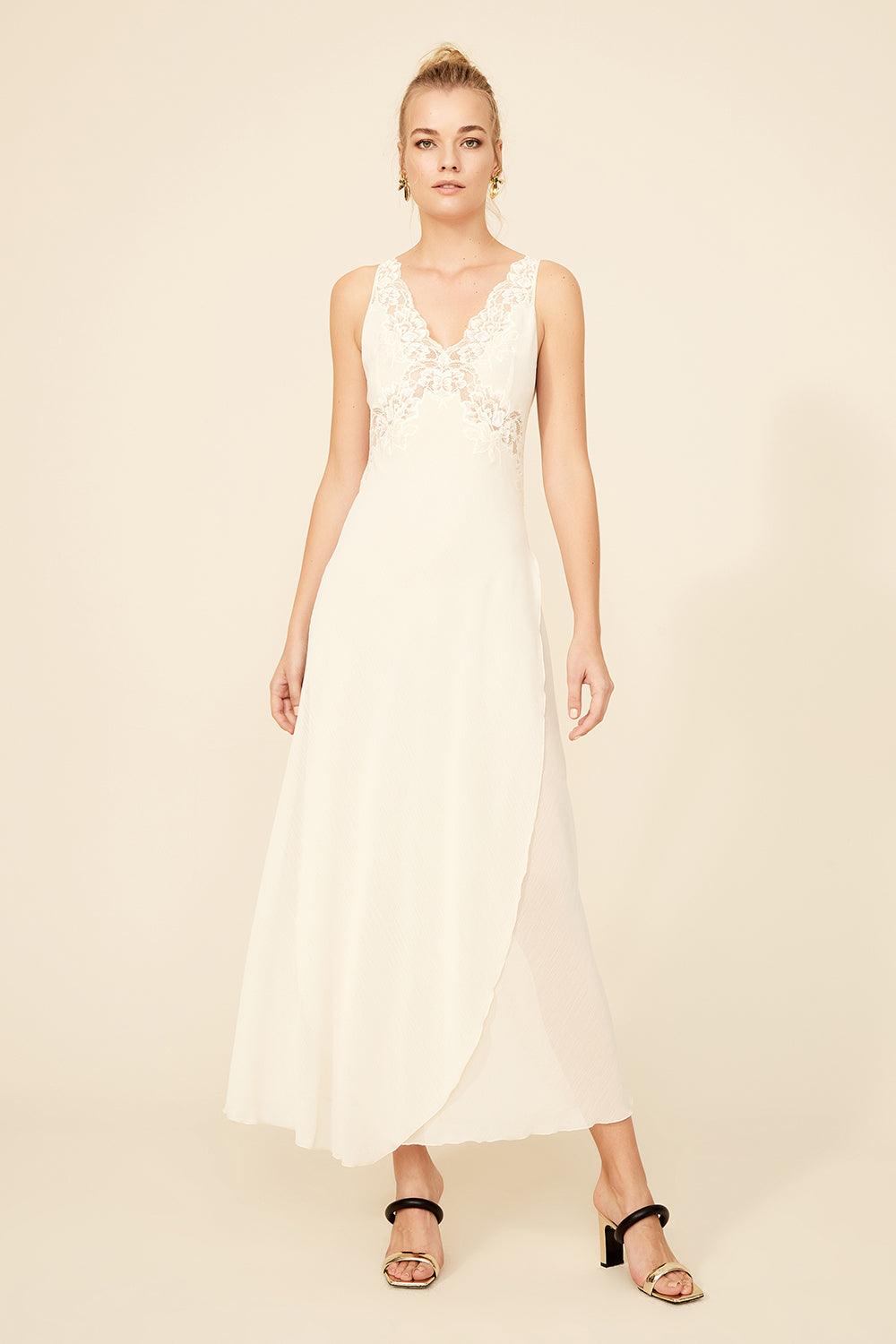 Fearne - Long Envelope Silk Nightgown - Honey - Bocan