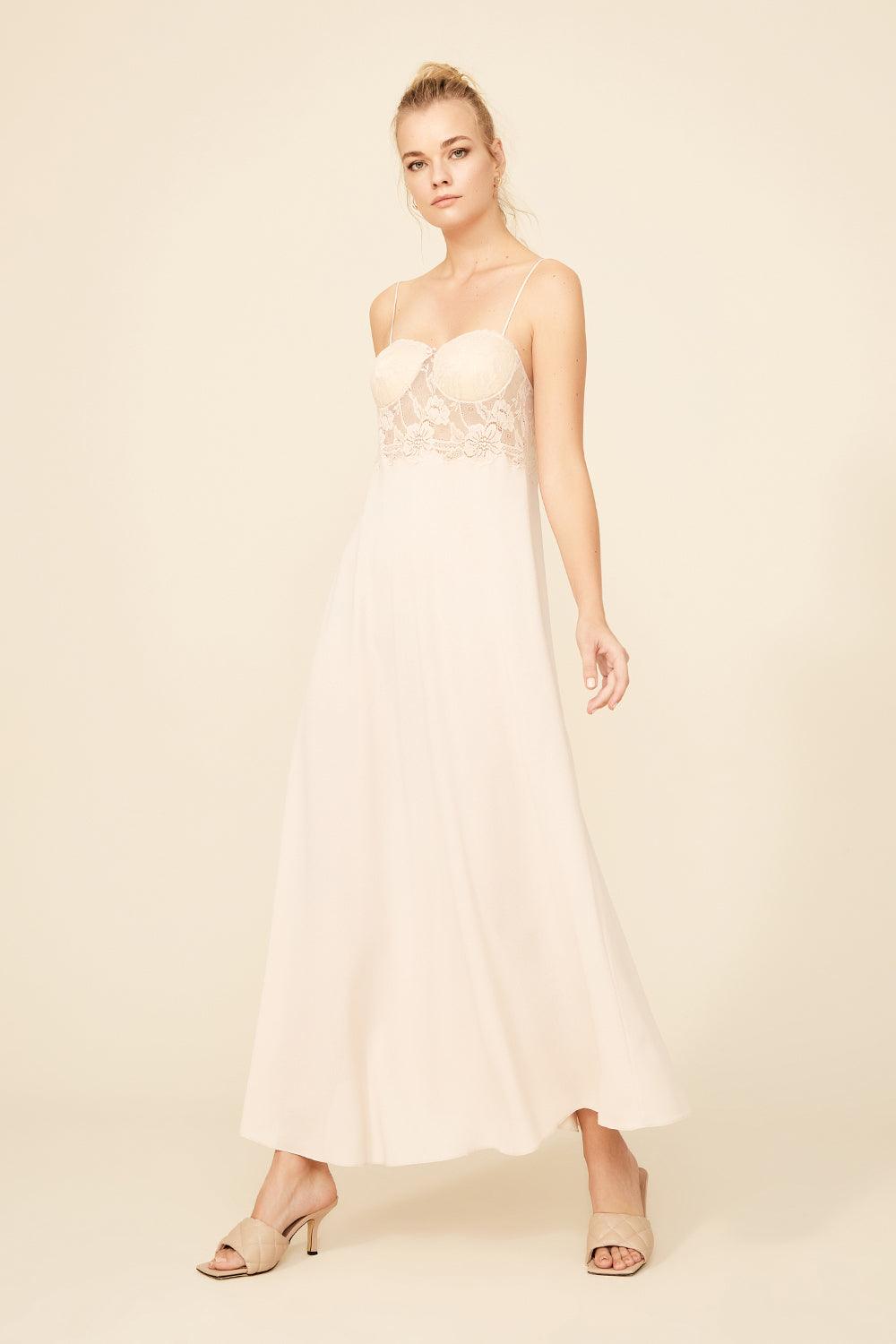 Frankie - Long Silk Crepe Nightgown - Sand - Bocan