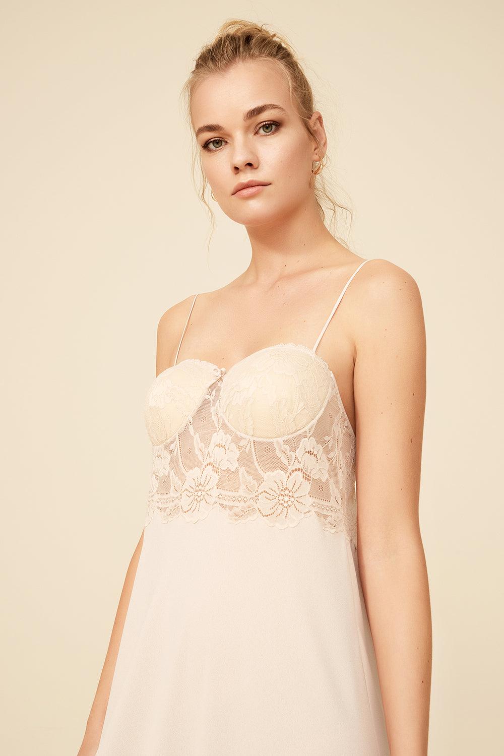 Frankie - Long Silk Crepe Nightgown - Sand - Bocan