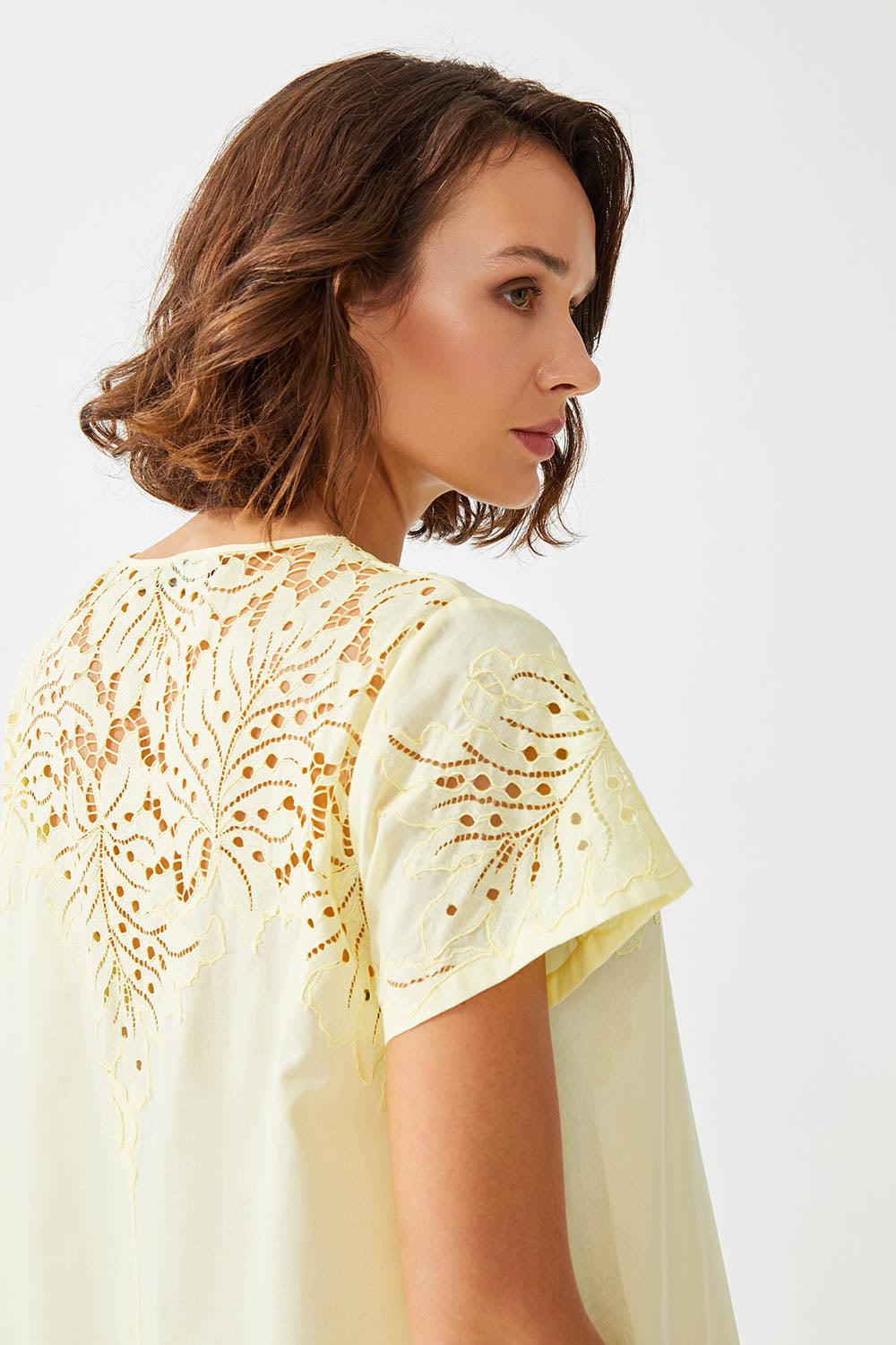 Freesia Long Cotton Voile Trimmed Half Sleeve Dress - Baby Yellow - Bocan