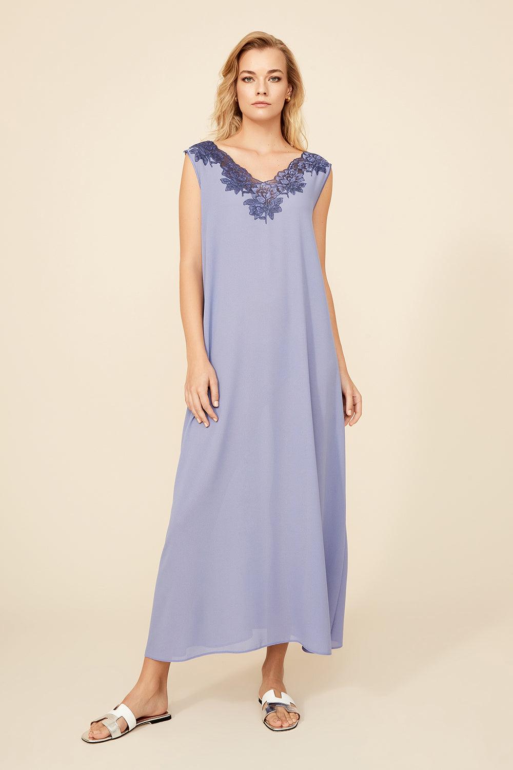 Freya - Silk Crepe Buttoned Nightie Lilac - Bocan