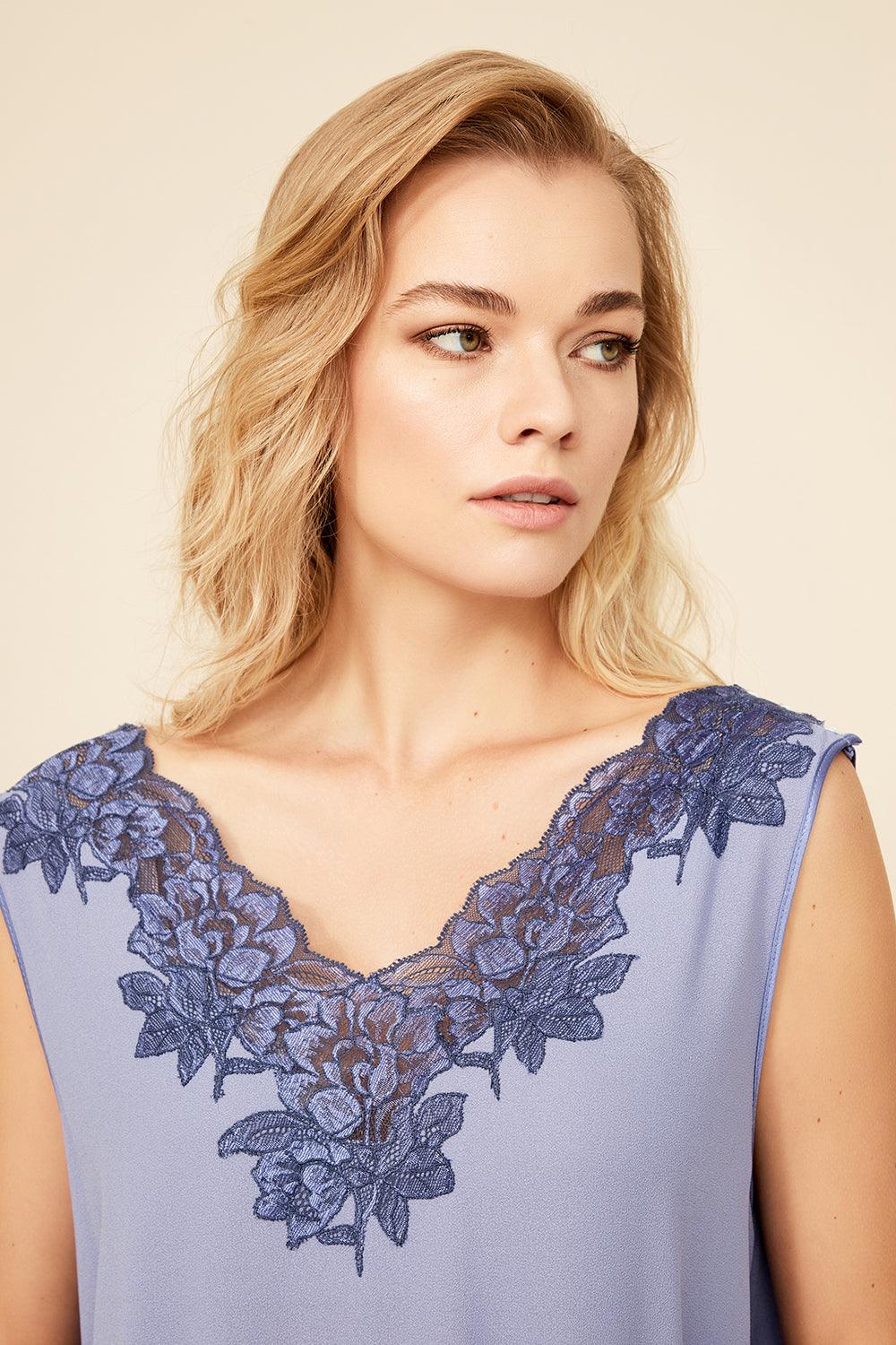 Freya - Silk Crepe Buttoned Nightie Lilac - Bocan