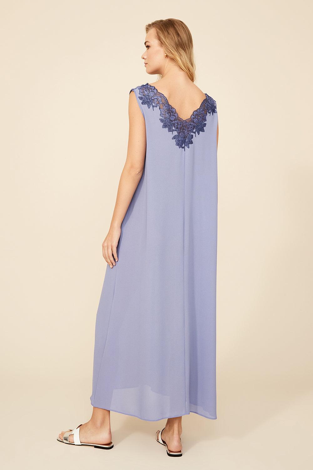 Freya - Silk Crepe Buttoned Nightie Lilac - Bocan