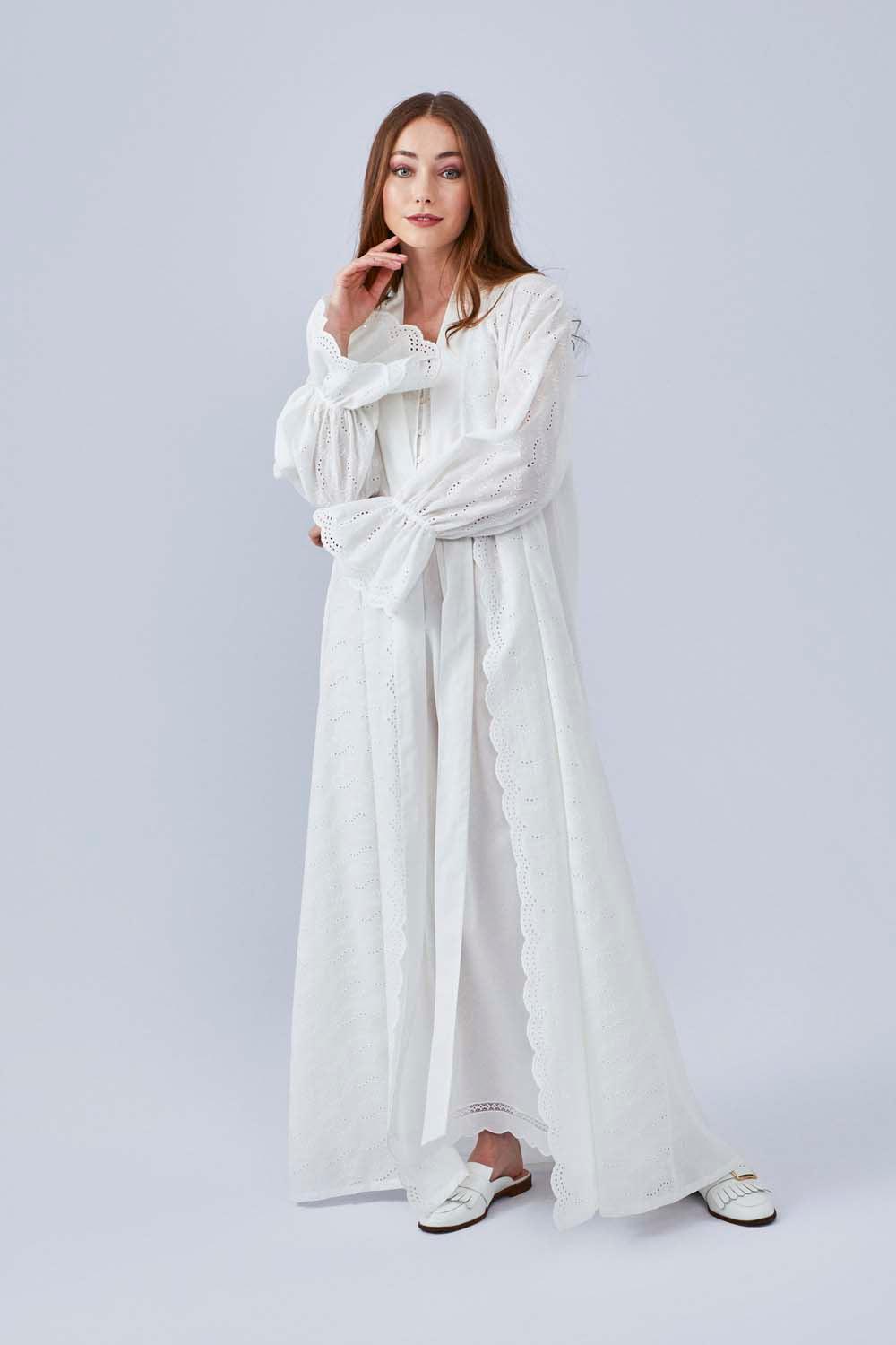 Gaia - Long Cotton Robe Set - Off White - Bocan