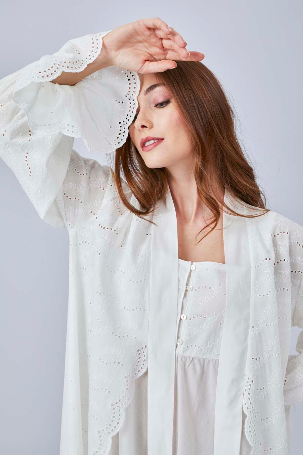 Gaia - Long Cotton Robe Set - Off White - Bocan