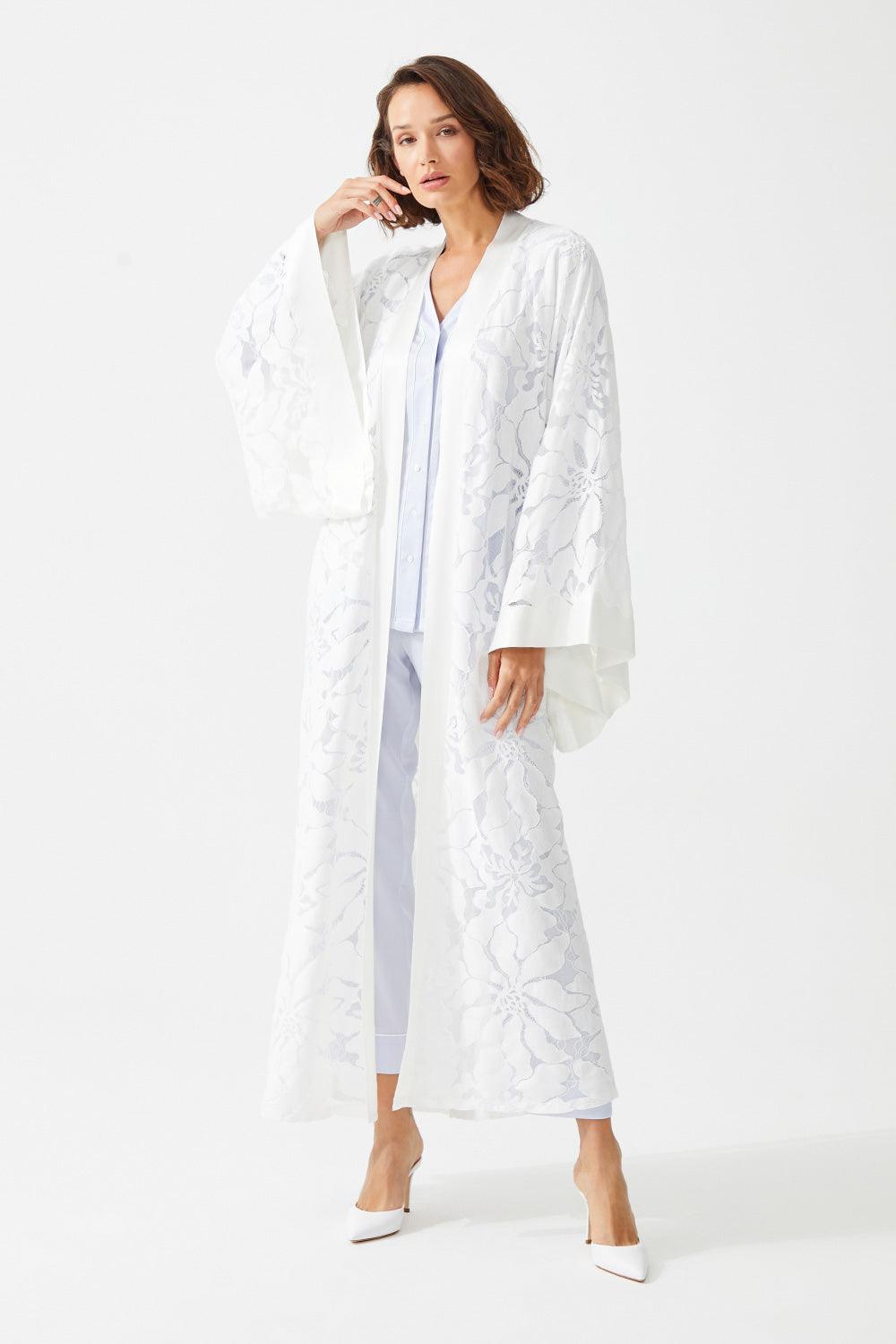 Gaillardia Long Full Trimmed with Lace Robe Set - Ice Blue - Bocan