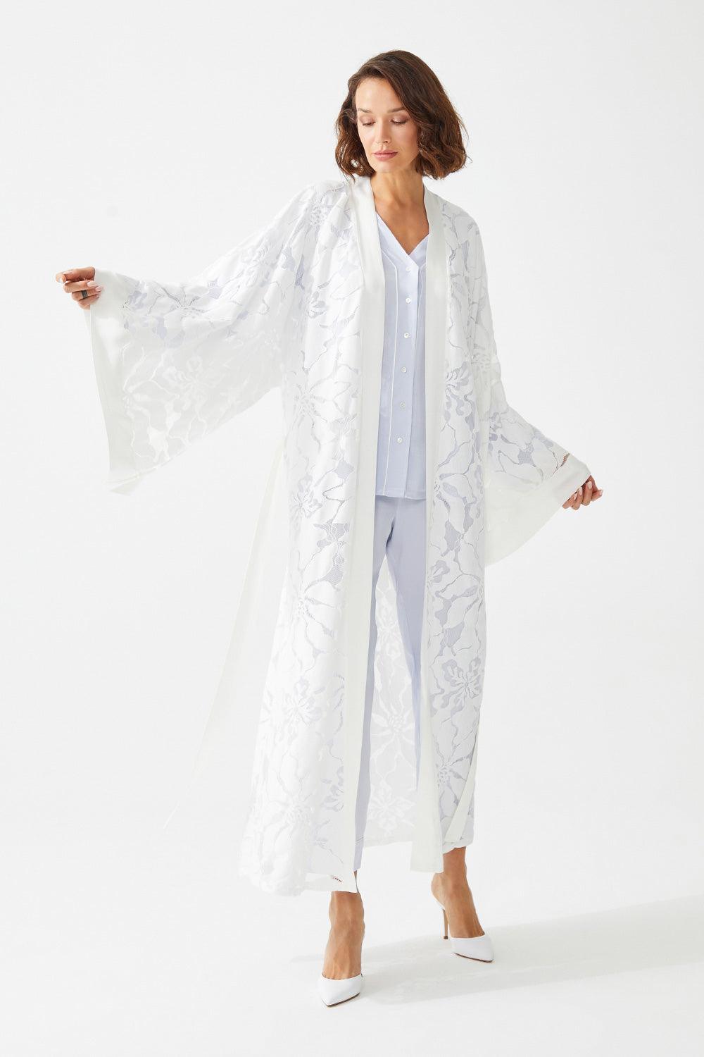Gaillardia Long Full Trimmed with Lace Robe Set - Ice Blue - Bocan