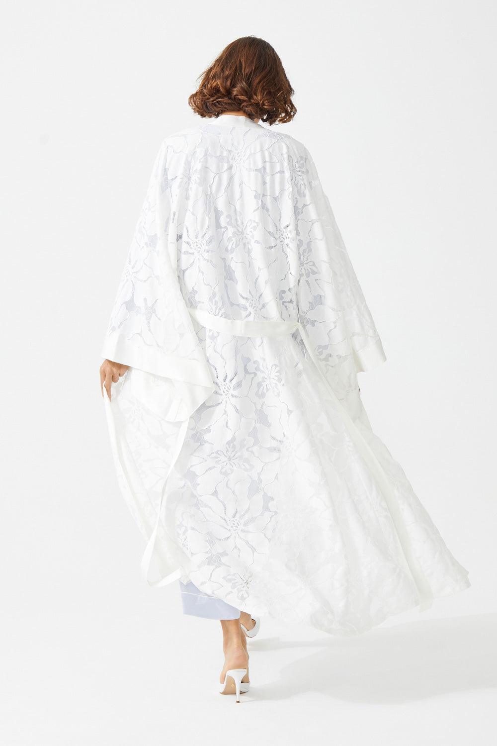 Gaillardia Long Full Trimmed with Lace Robe Set - Ice Blue - Bocan