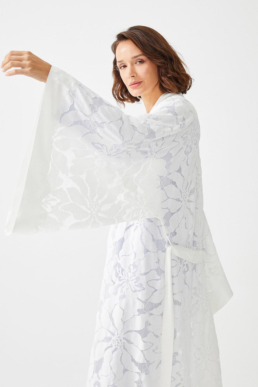 Gaillardia Long Full Trimmed with Lace Robe Set - Ice Blue - Bocan