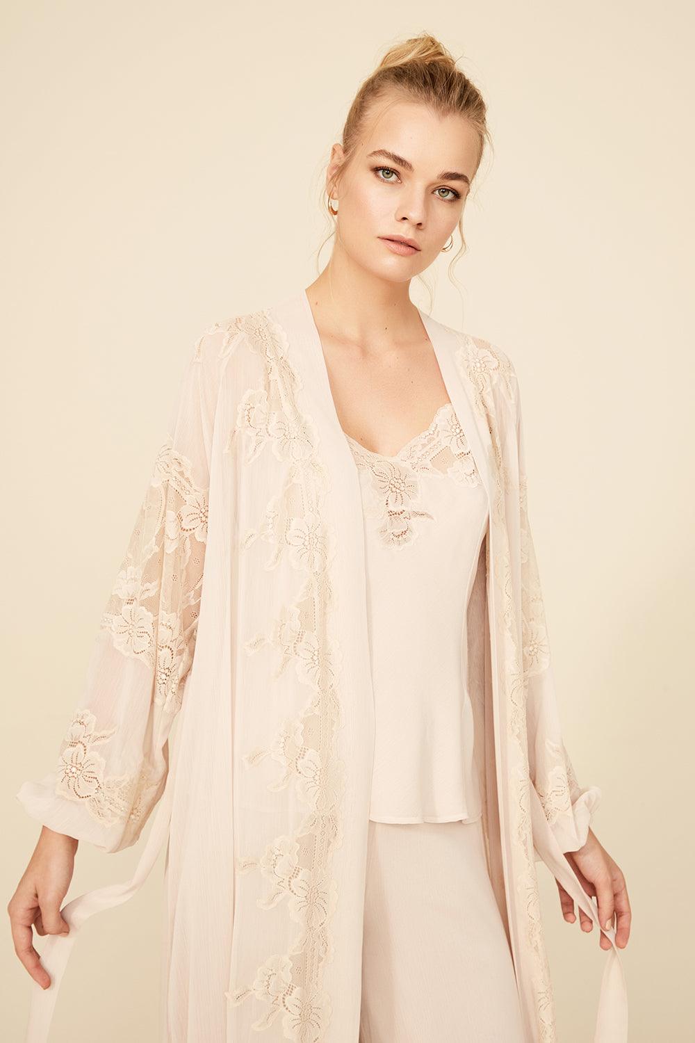 Gia - Silk Chiffon Robe Set - Sand - Bocan
