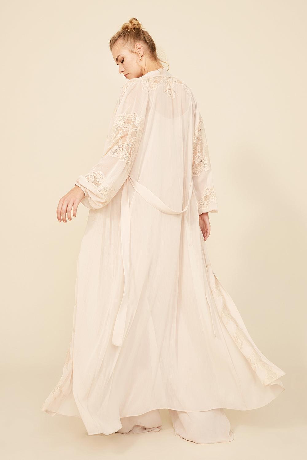Gia - Silk Chiffon Robe Set - Sand - Bocan
