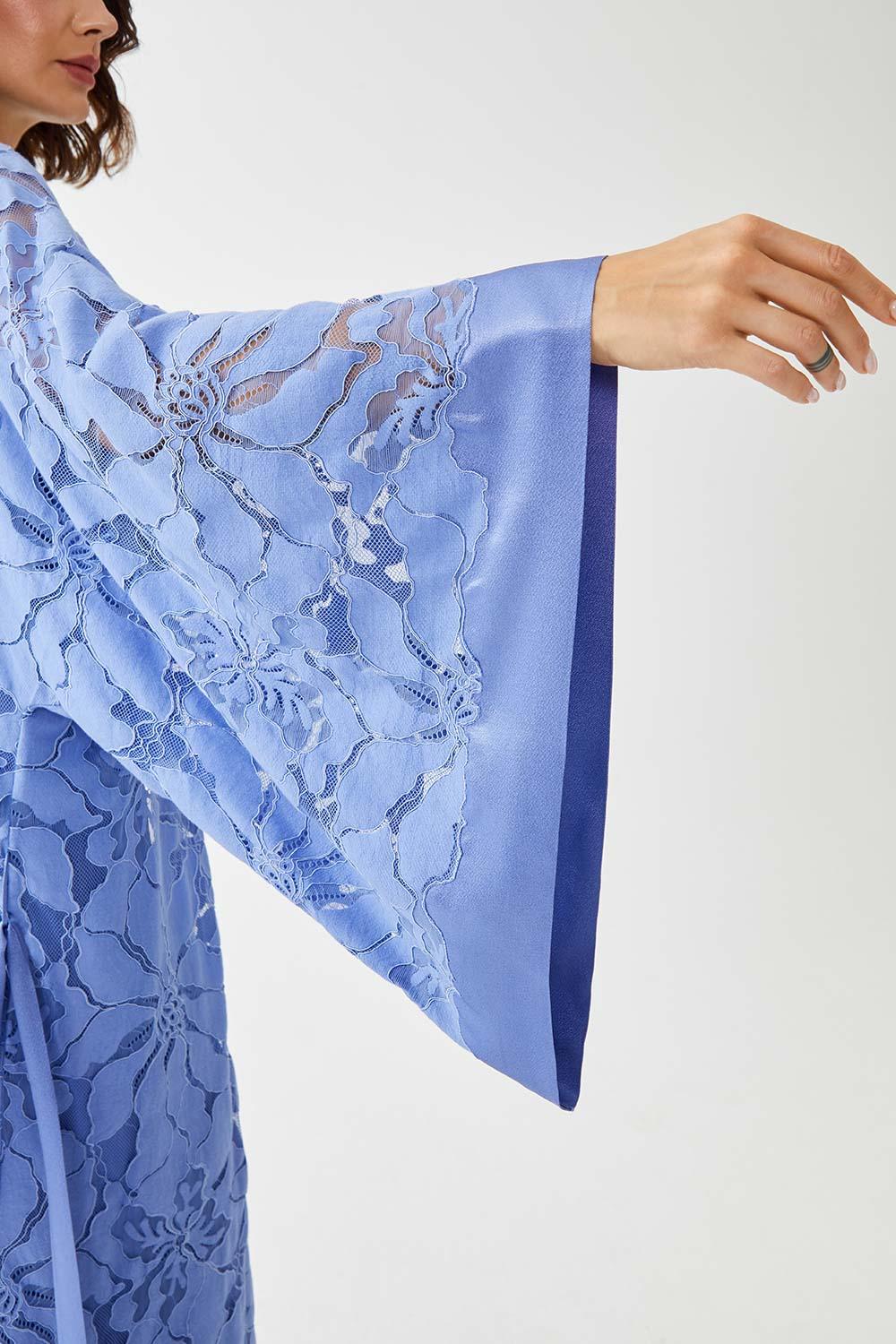 Honesty Long Rayon Full Trimmed with Lace Robe Set -Lilac - Bocan