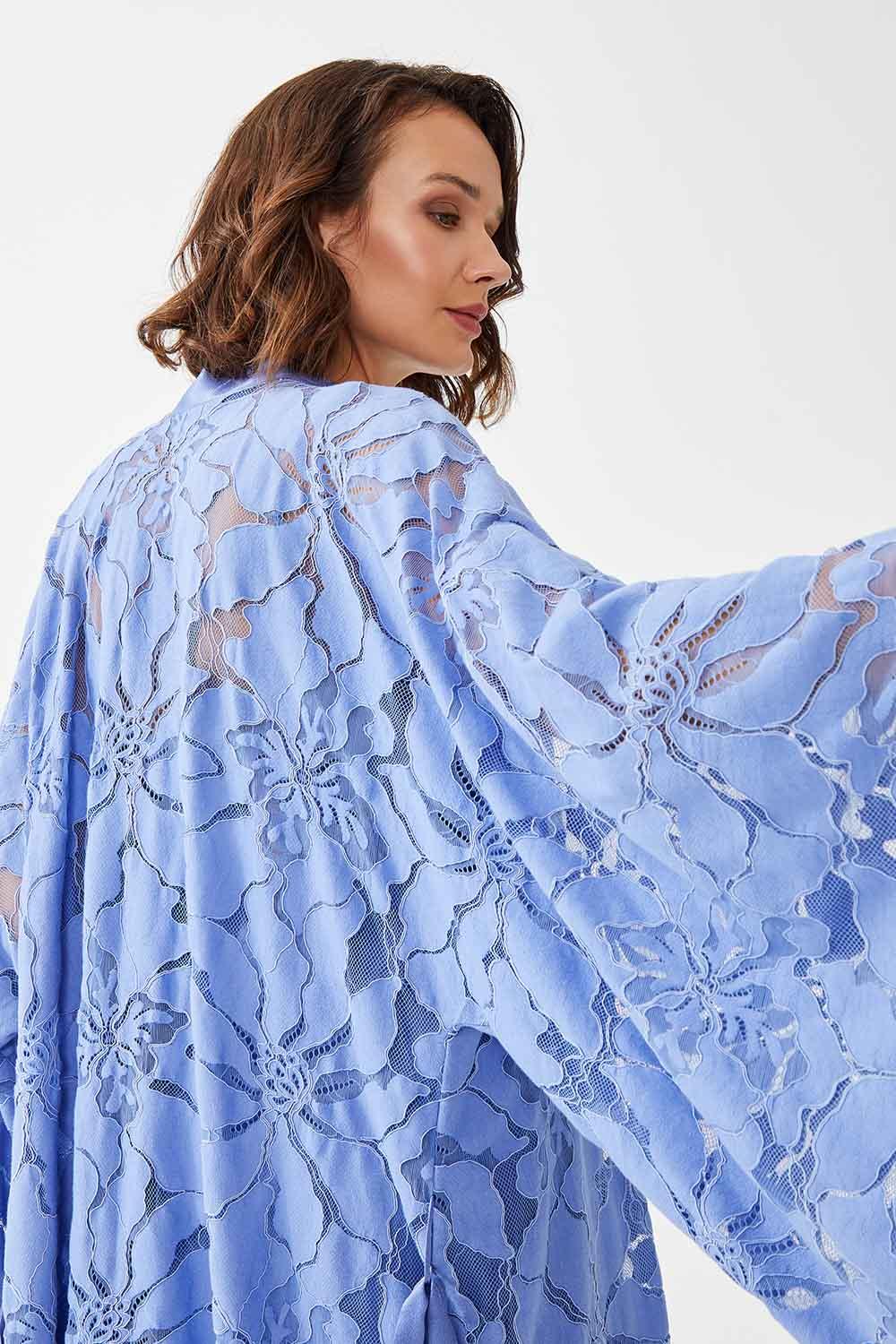 Honesty Long Rayon Full Trimmed with Lace Robe Set -Lilac - Bocan