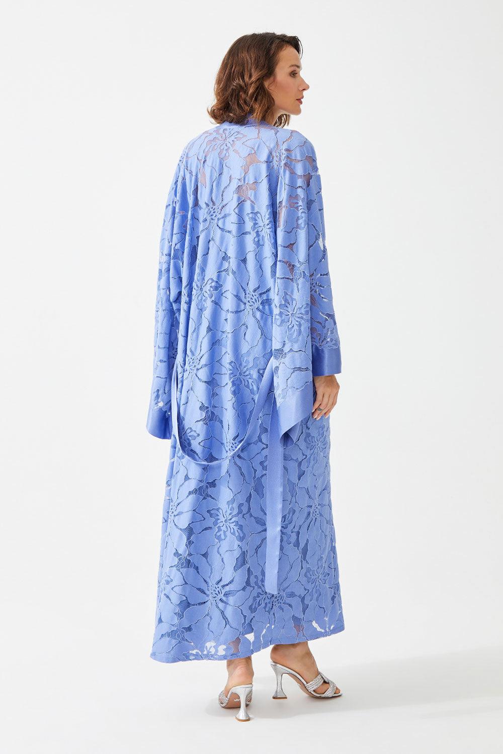 Honesty Long Rayon Full Trimmed with Lace Robe Set -Lilac - Bocan