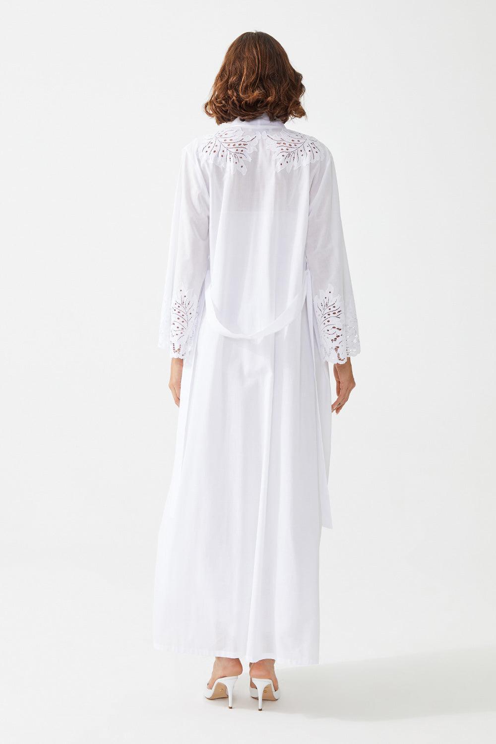 Inka Long Cotton Trimmed Robe Set - Off White - Bocan