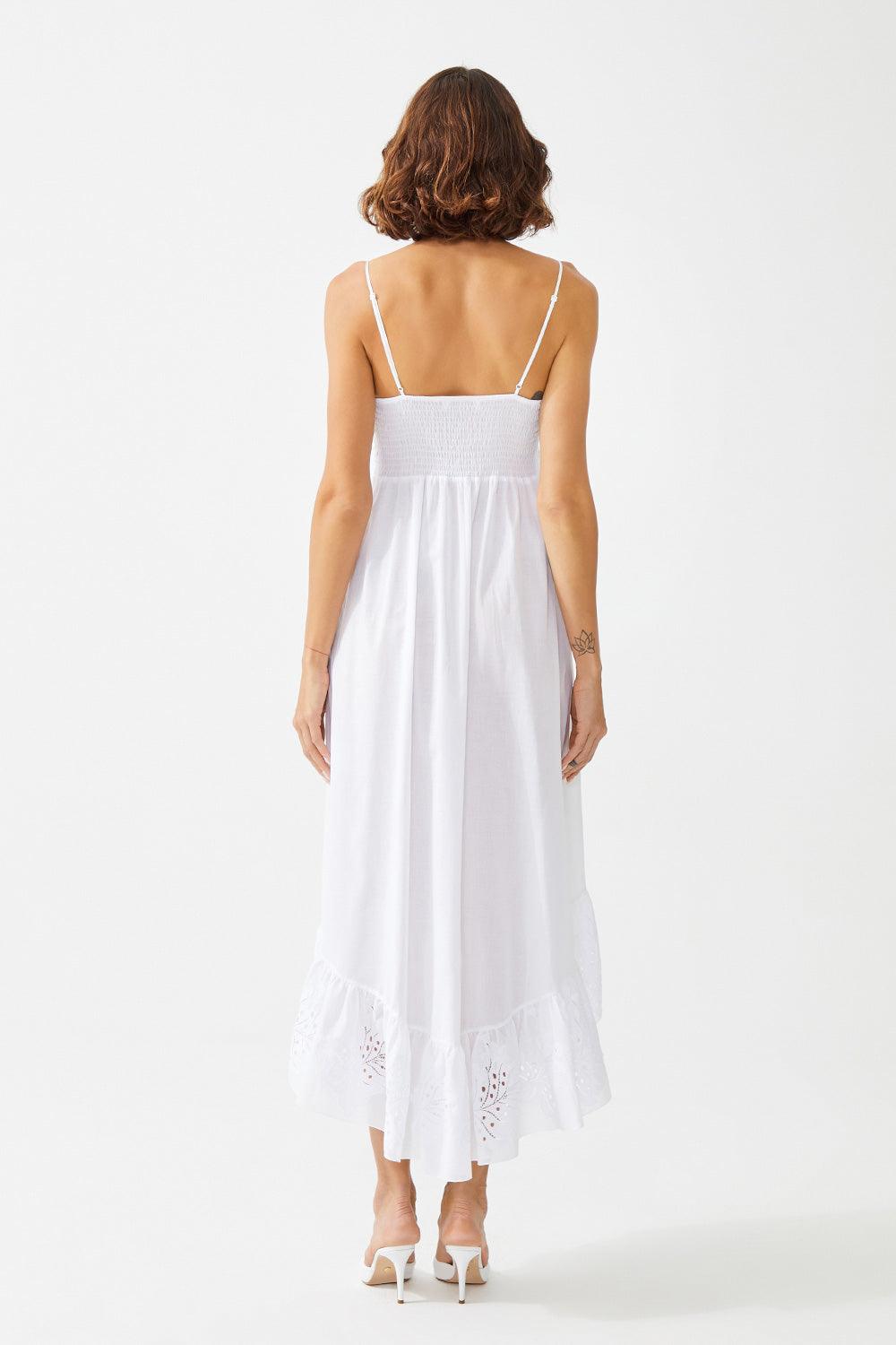 Inka Long Cotton Trimmed Robe Set - Off White - Bocan