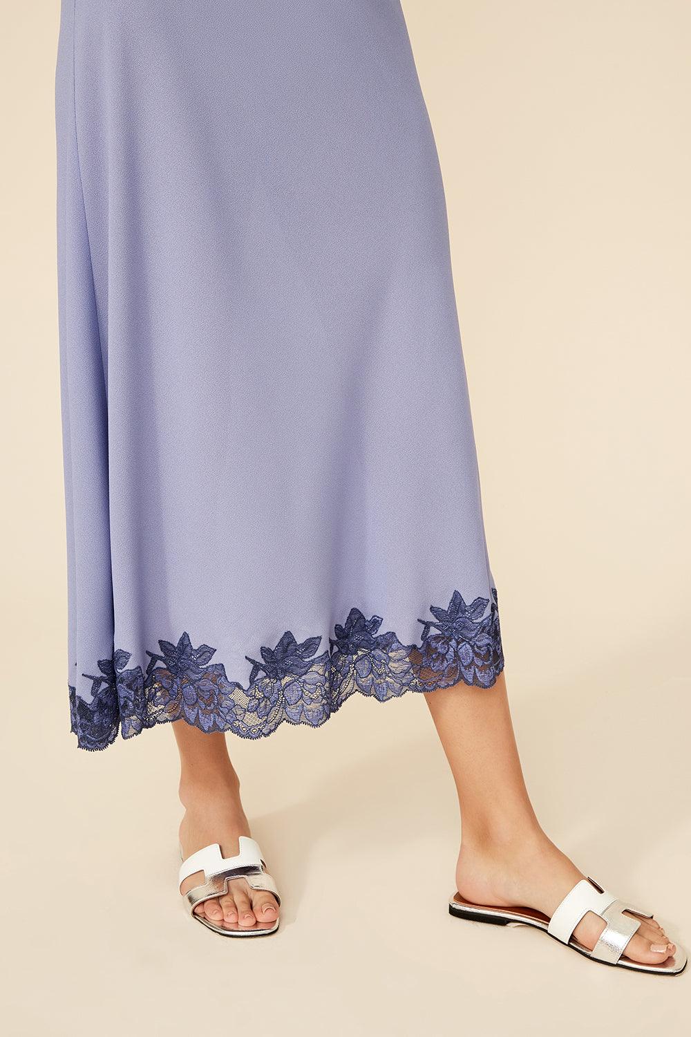 Ivy- Long Silk Crepe Nightie with Straps - Lilac - Bocan