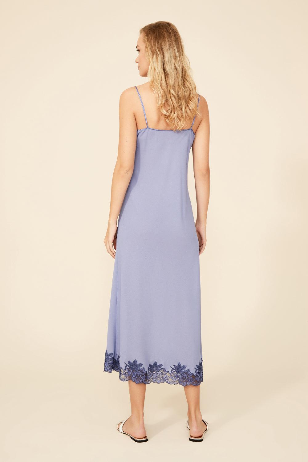 Ivy- Long Silk Crepe Nightie with Straps - Lilac - Bocan