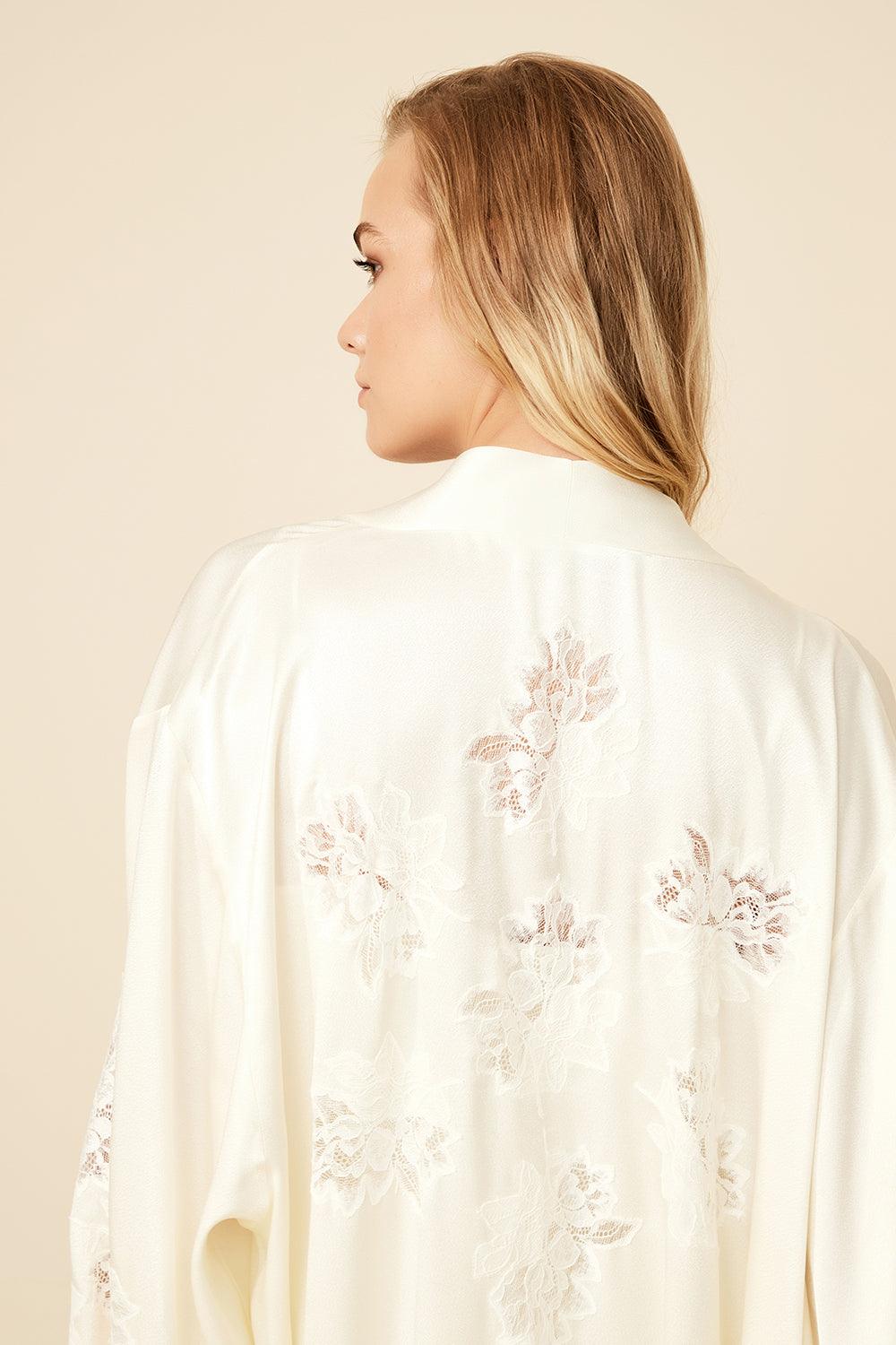 Jasmine - Long Rayon Robe Set - Off White - Bocan