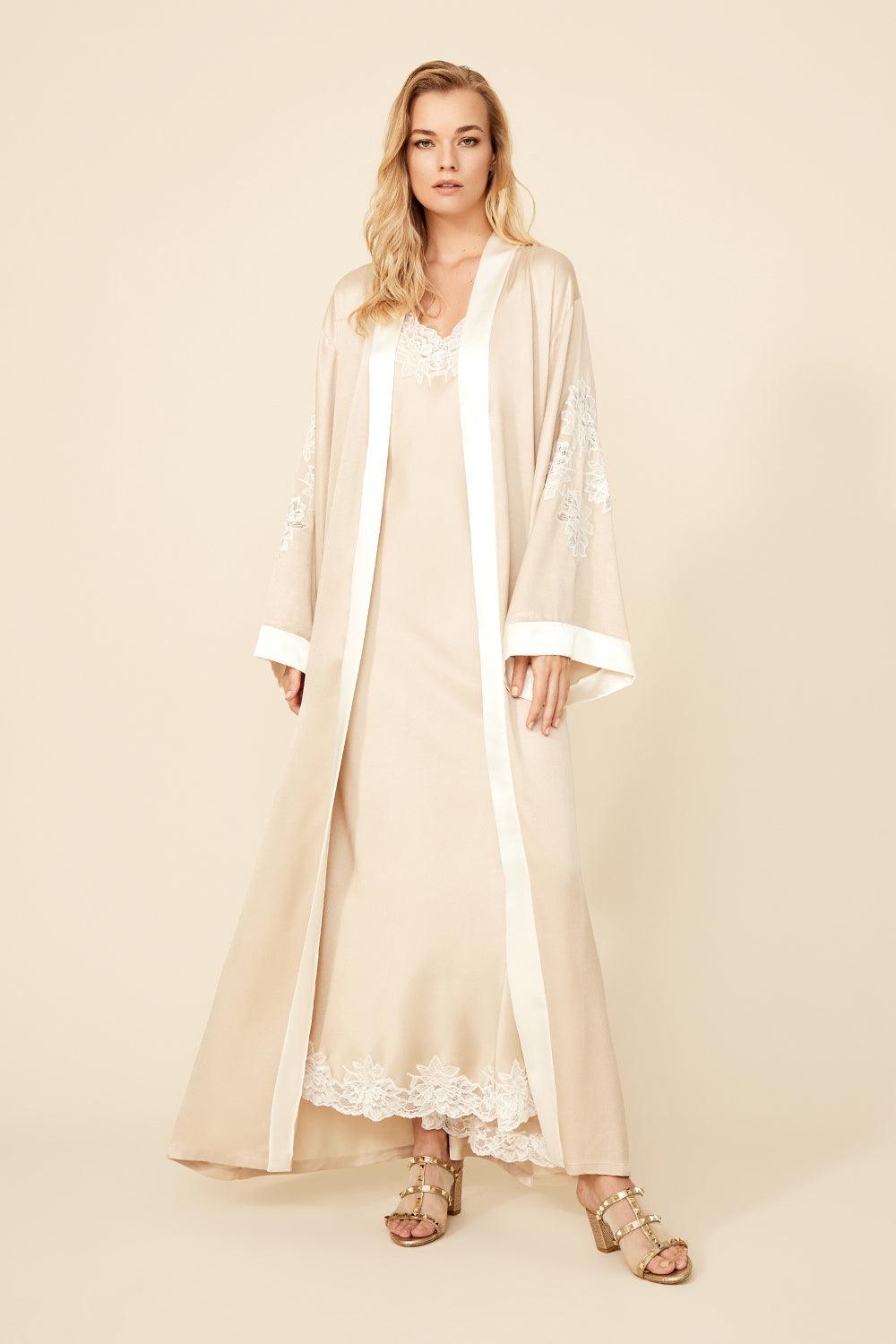 Jemima - Long Rayon Robe Set - Sand - Bocan