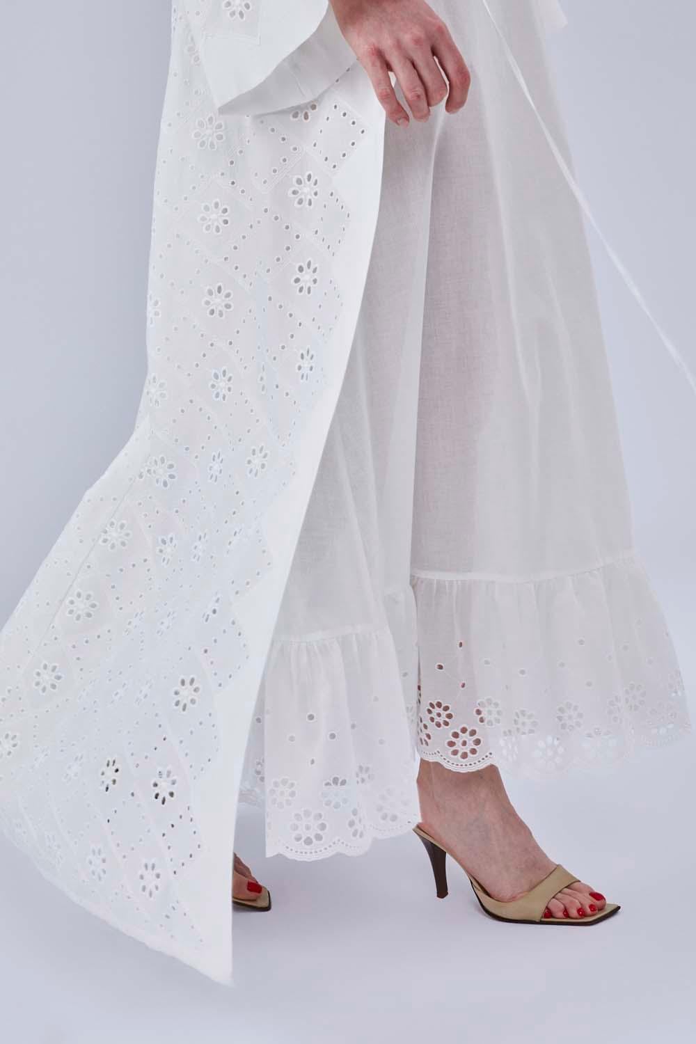 Larissa - Long Cotton Robe Set - Off White - Bocan