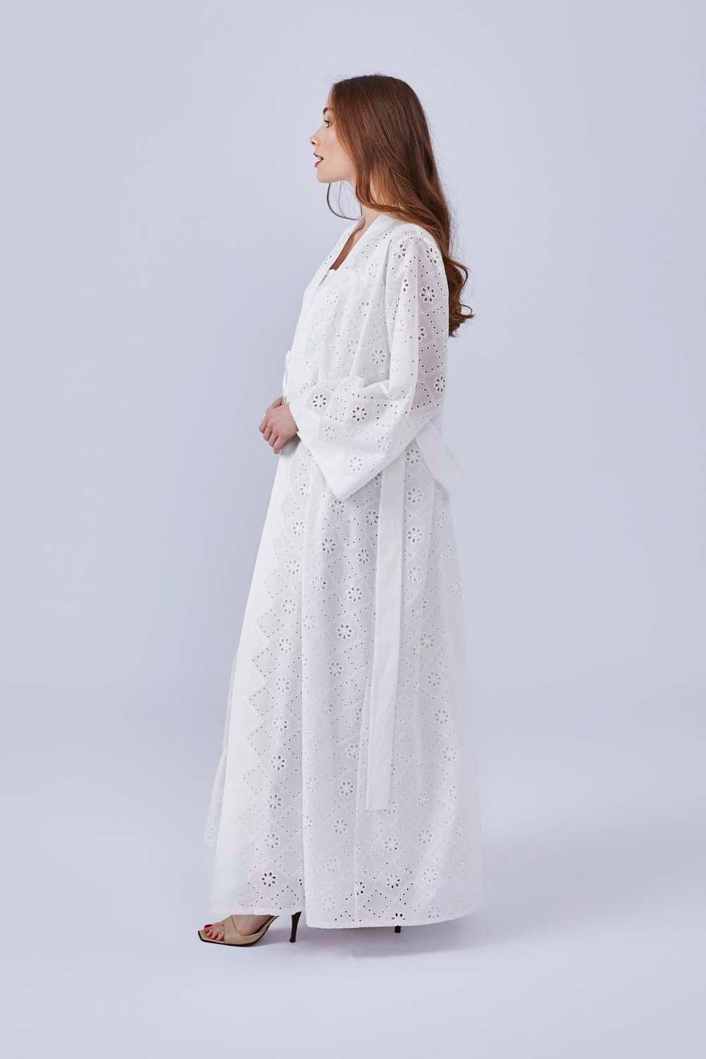 Larissa - Long Cotton Robe Set - Off White - Bocan