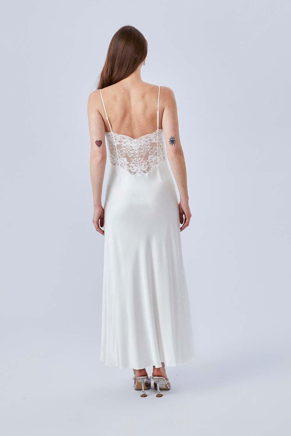 Lea - Long Rayon Strapped Nightgown - Off White - Bocan