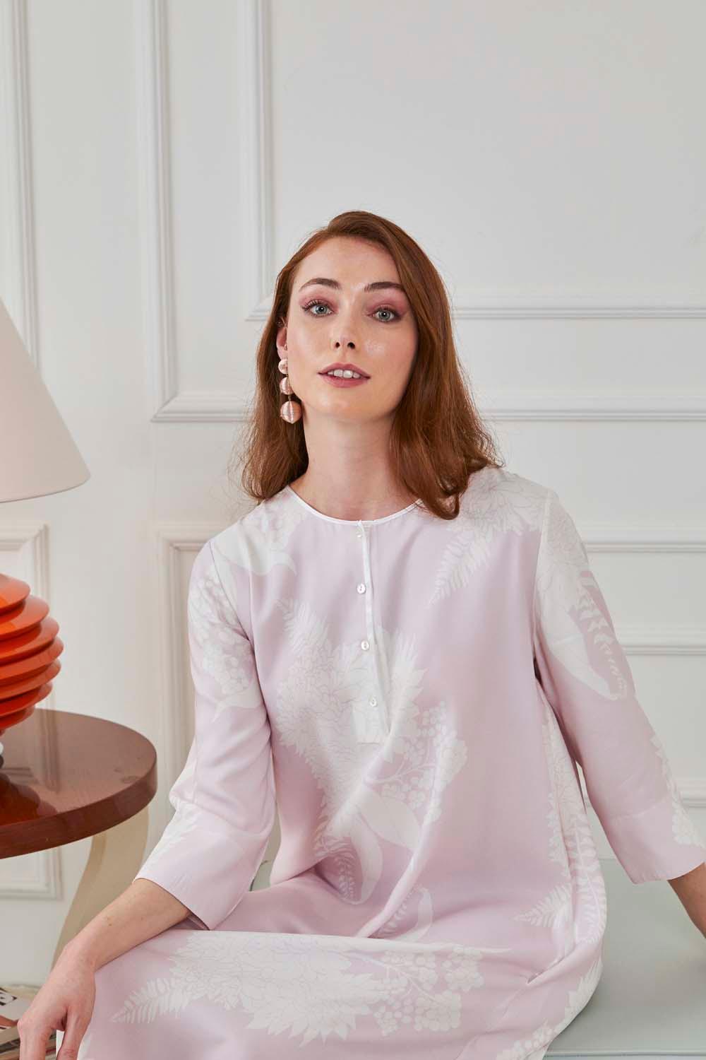 Lilou - Long Sleeve Buttoned Dress - Baby Pink - Bocan