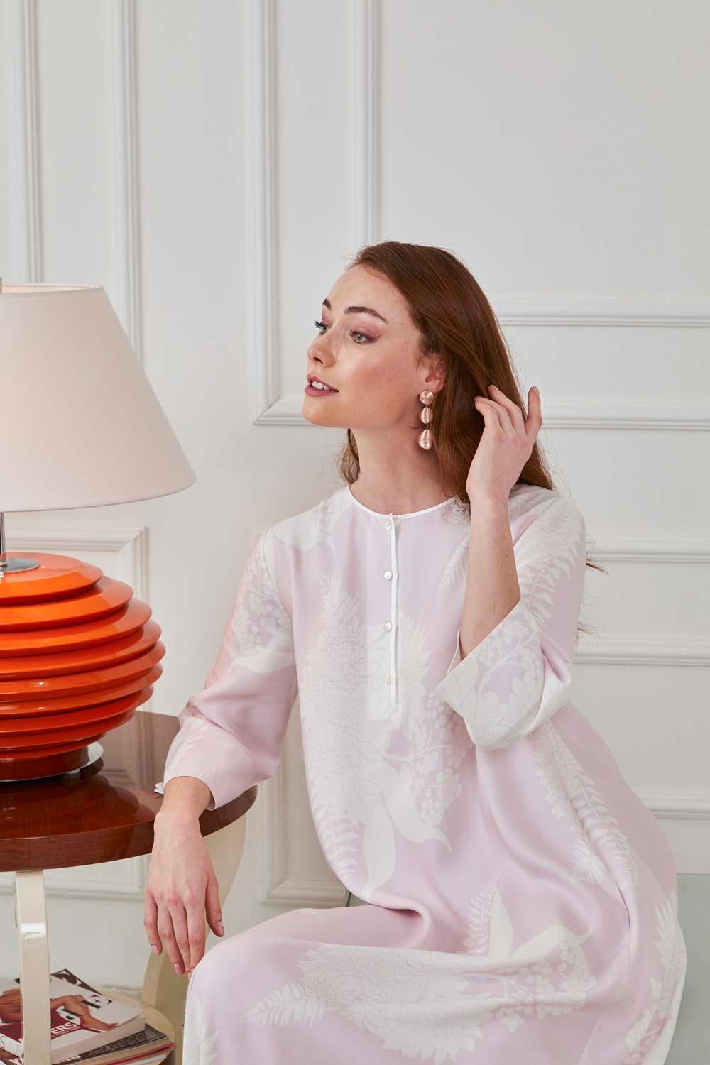 Lilou - Long Sleeve Buttoned Dress - Baby Pink - Bocan