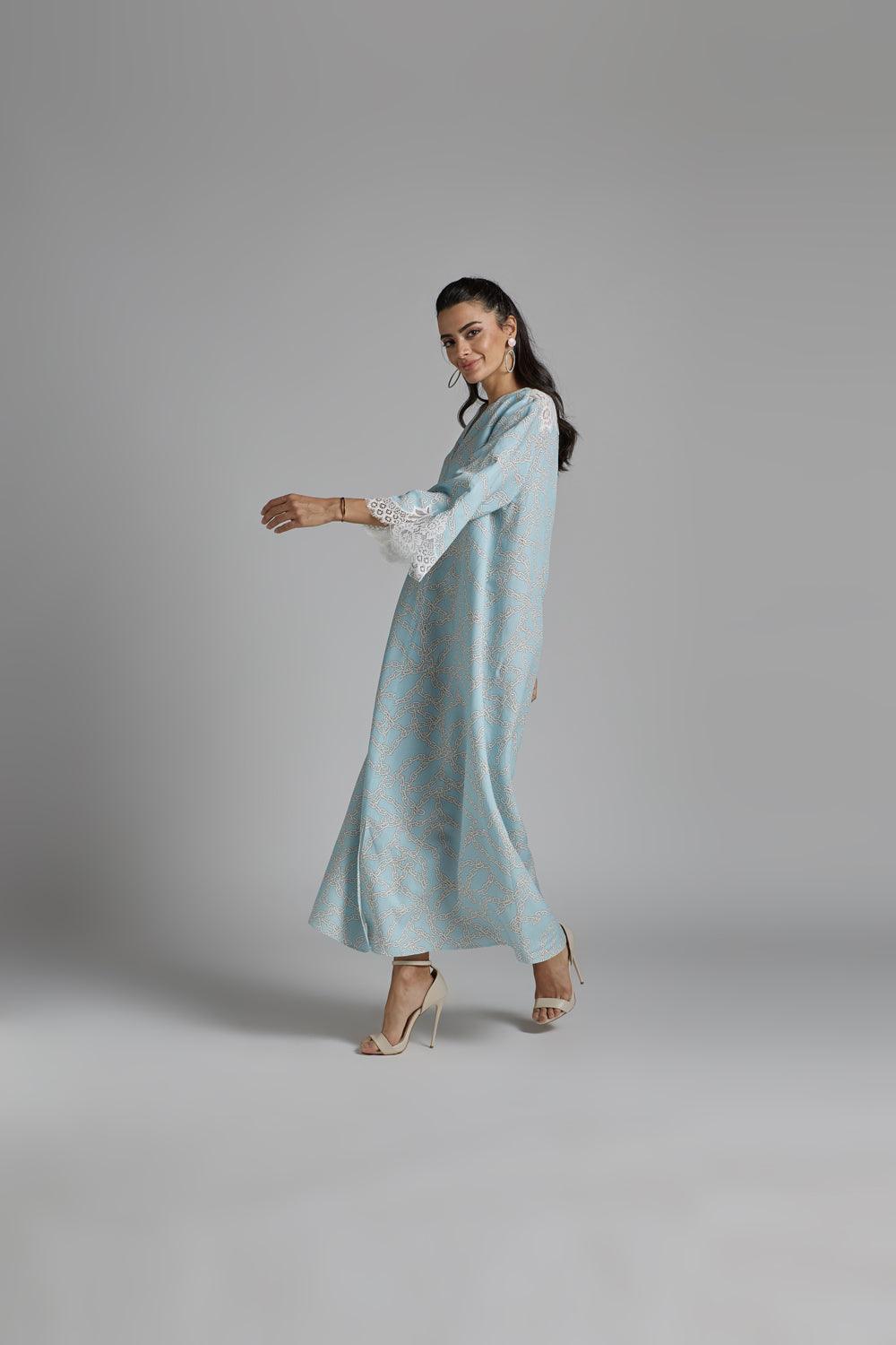 Linen Dress Blue Printed - Cielo - Bocan