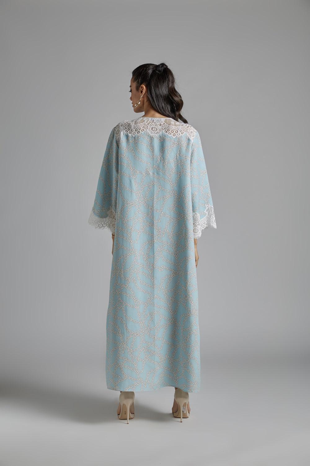 Linen Dress Blue Printed - Cielo - Bocan