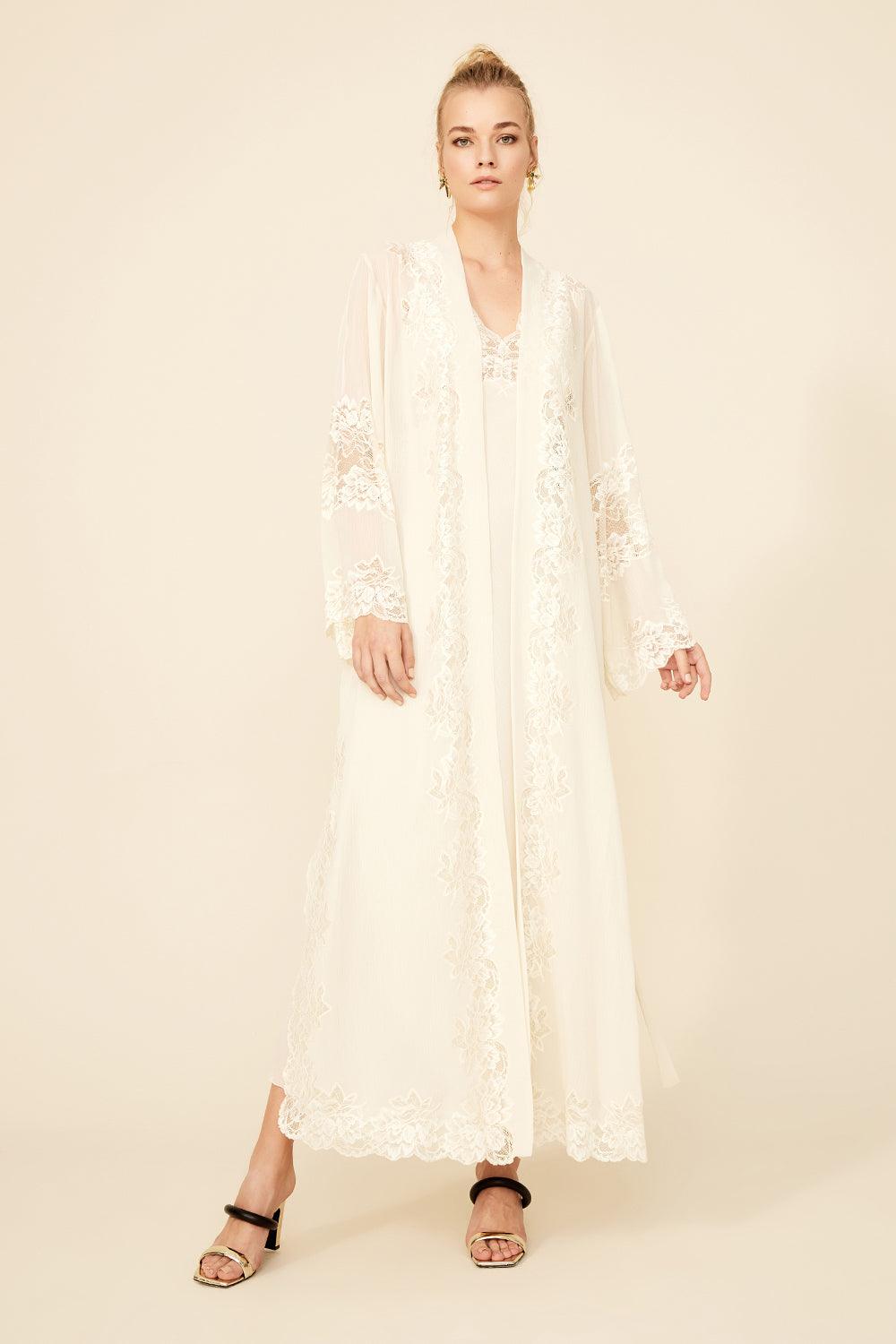 Lois - Long Silk Chiffon Robe Set - Honey - Bocan